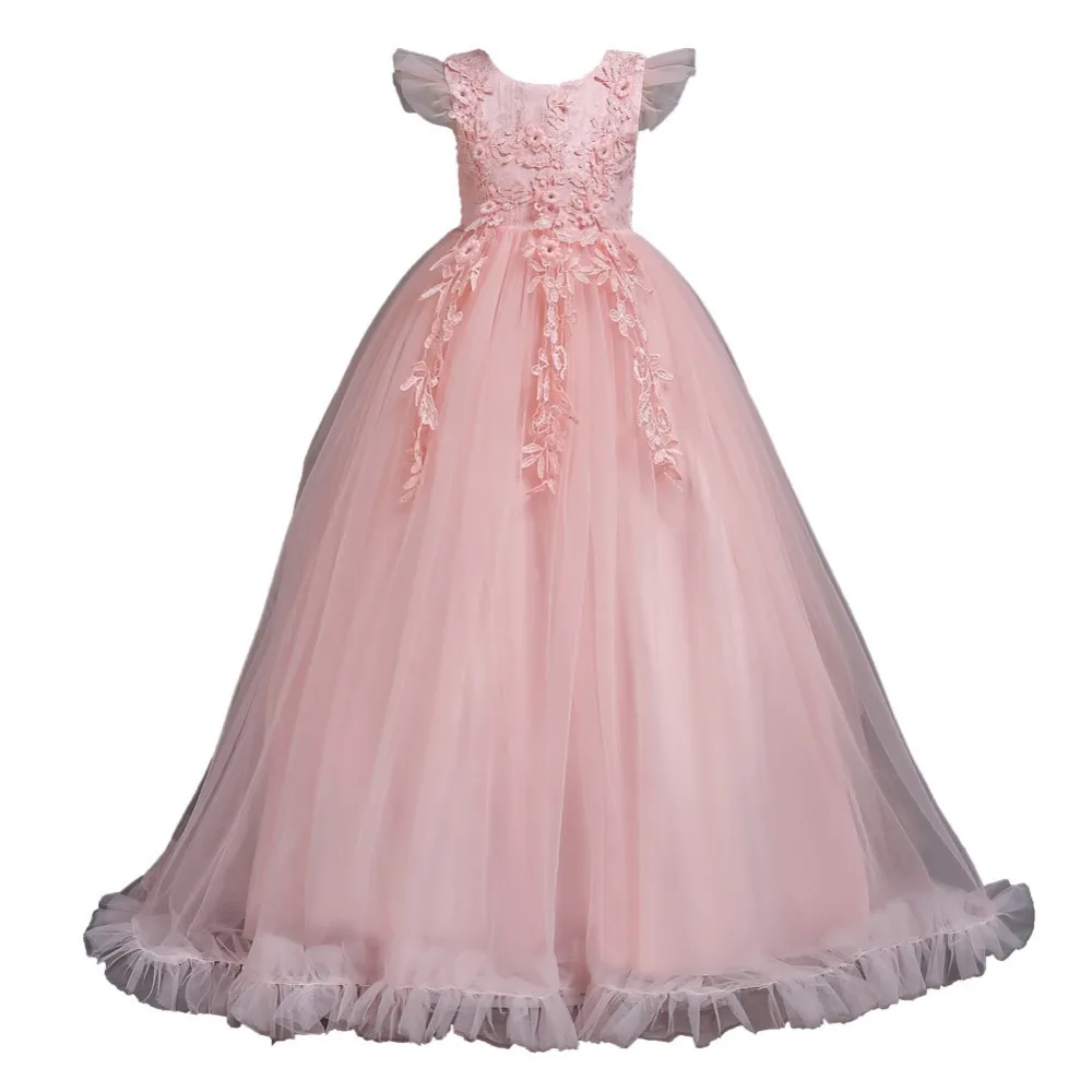 Fancy little girls lace dresses flower girls dresses puffy party long ball gown for kids