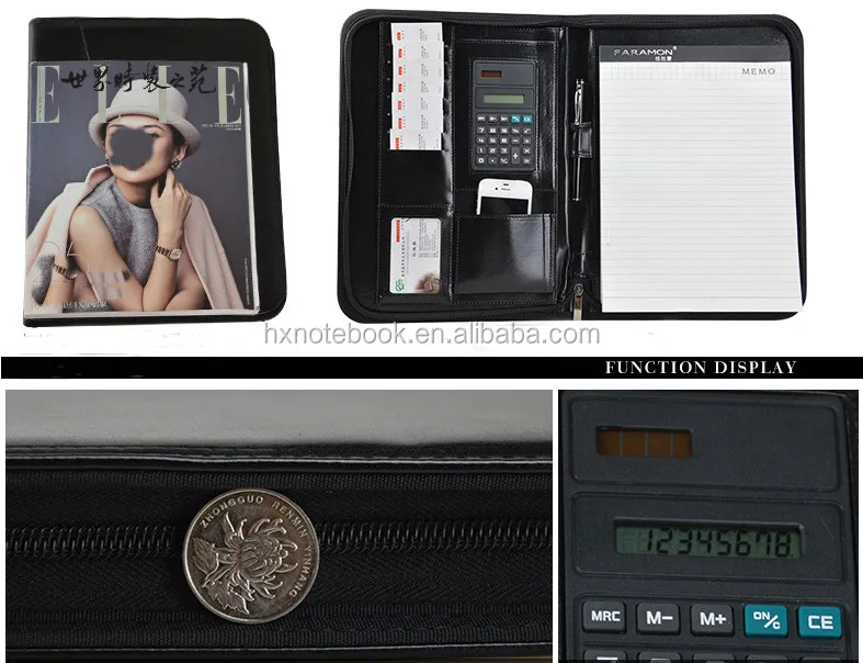 Индивидуальный многофункциональный портфель A4 из искусственной кожи на молнии с калькулятором