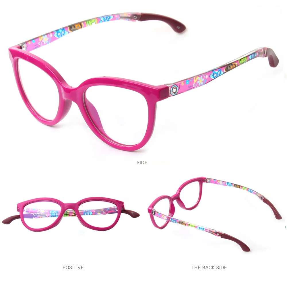 Kids Eyeglasses Flower Animal Printed Rose Red Tr90 Spectacle Frames For Girls Boy
