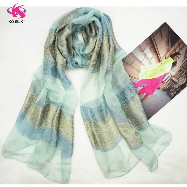 Stock Long Yarn dyed paisley jacquard silk scarf solid color silk viscose blend scarves for women