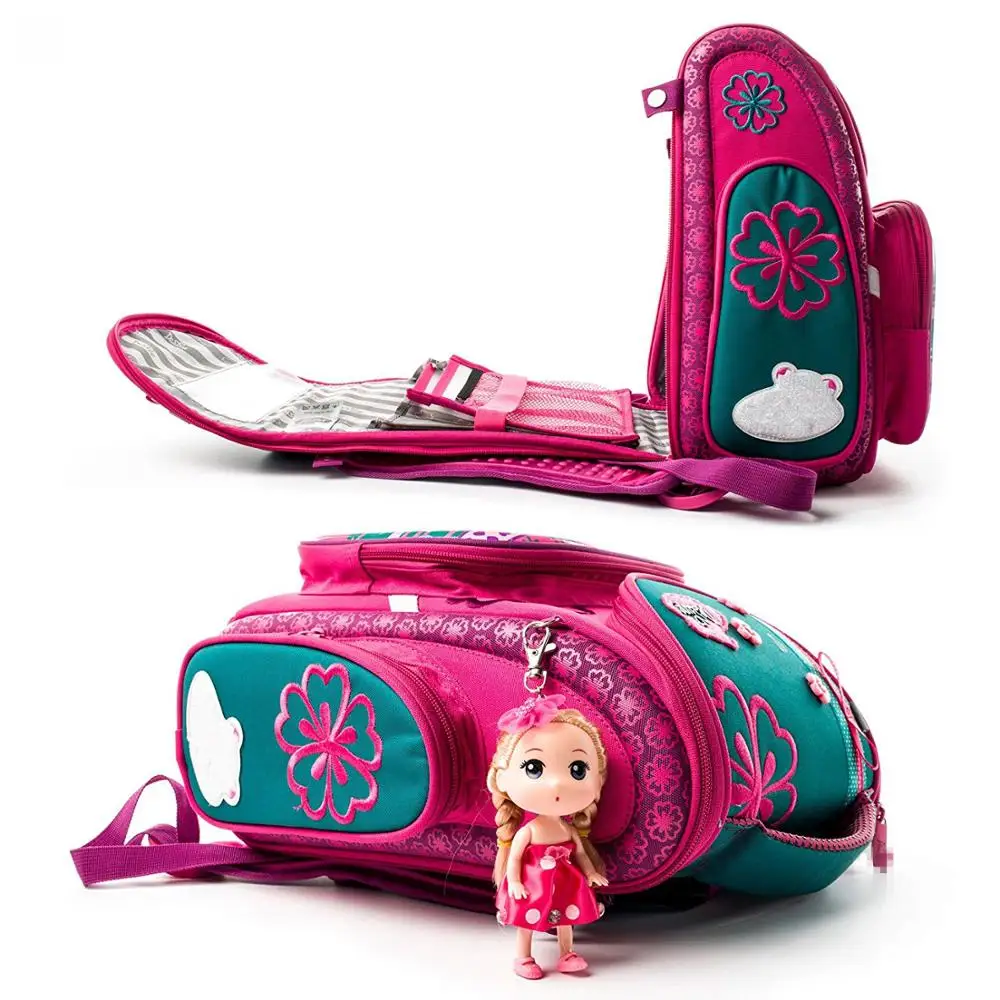 
1Cute flowers Lightweight Backpack with Doll Key Ring | Water Resistant School Bag for Girls (Pink) 