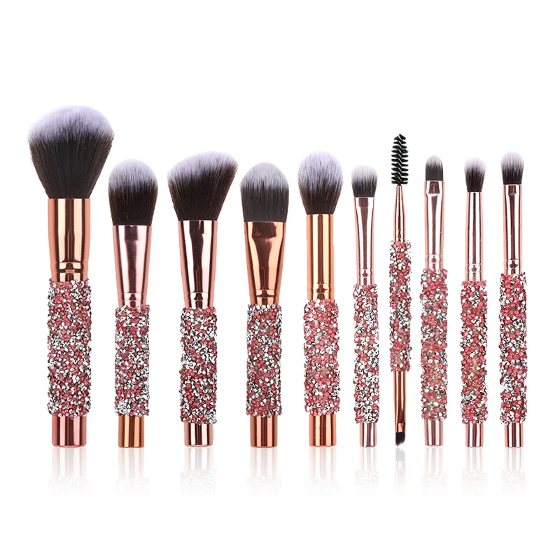 10 Pcs Synthetic Foundation Powder Concealer Eye Shadow Pink Makeup Brush Sets