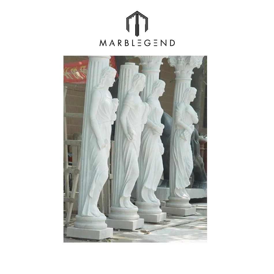 hand carving decorative marble columns with sculpture