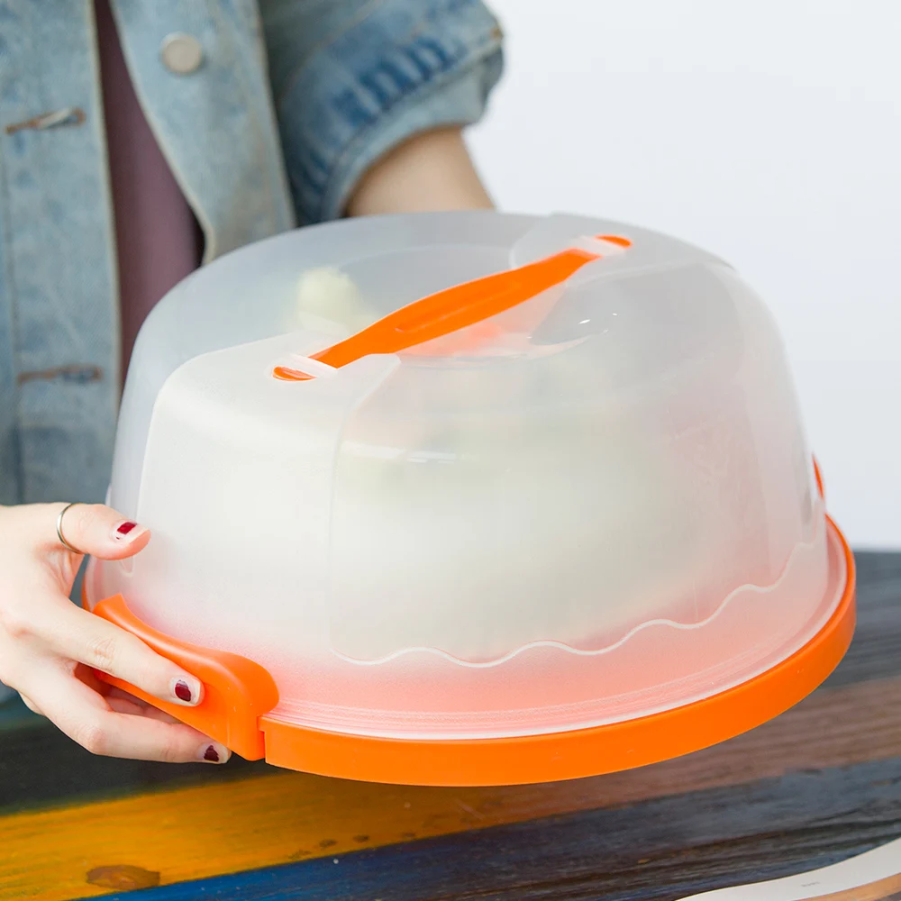 Wholesale round clear plastic storage cake containers with handle