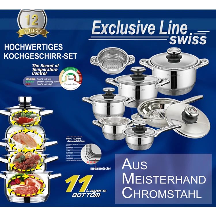 12Pcs High Quality Elegant Germany Stainless Steel Cookware Set