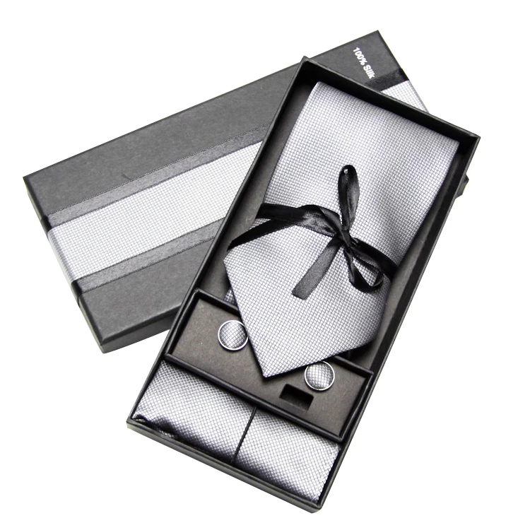 New Handmade Silk Tie and Pocket Square Set Coated Paper with Gold Foil Custom Design Recyclable Lid and Base