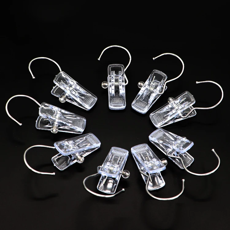 High quality manufacture plastic transparent clip with hook customized plastic clip