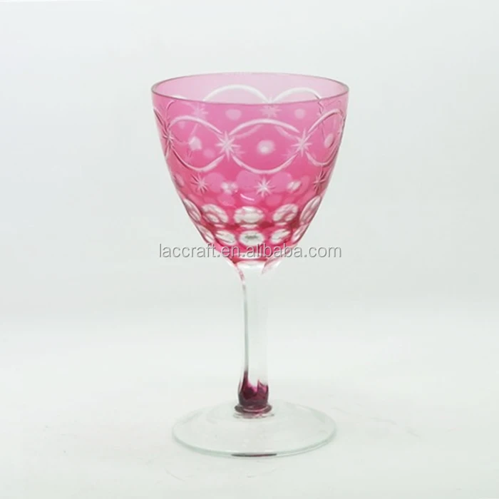Handmade lead free colored glassware fancy bohemian pink colored wine glass