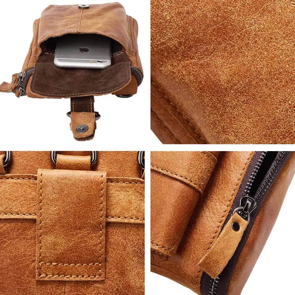 Premium Cowhide Leather Belt Holster Fanny Small Messenger Bag Pack