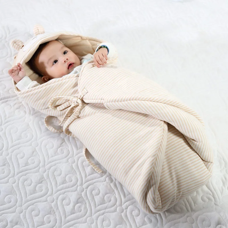 Cute fan pattern natural colored cotton Baby new born Swaddle Blanket