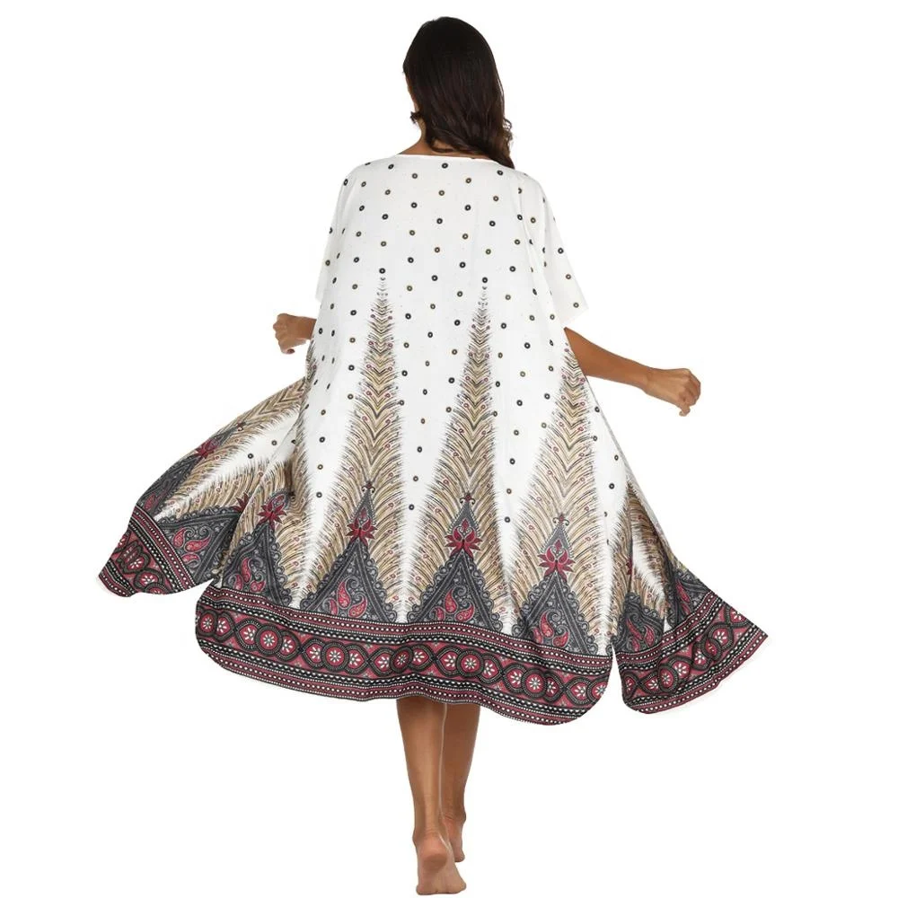 Printed Women Beachwear Fashion Beach Sun-protective Quick Dry Short Sleeve Long Blouse Elegant Cardigan Blusa Praia