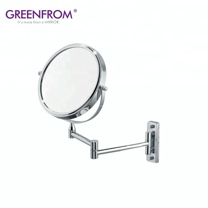5x magnifying Extendable Wall mounted mirror Chrome frame Folding round hotel mirror