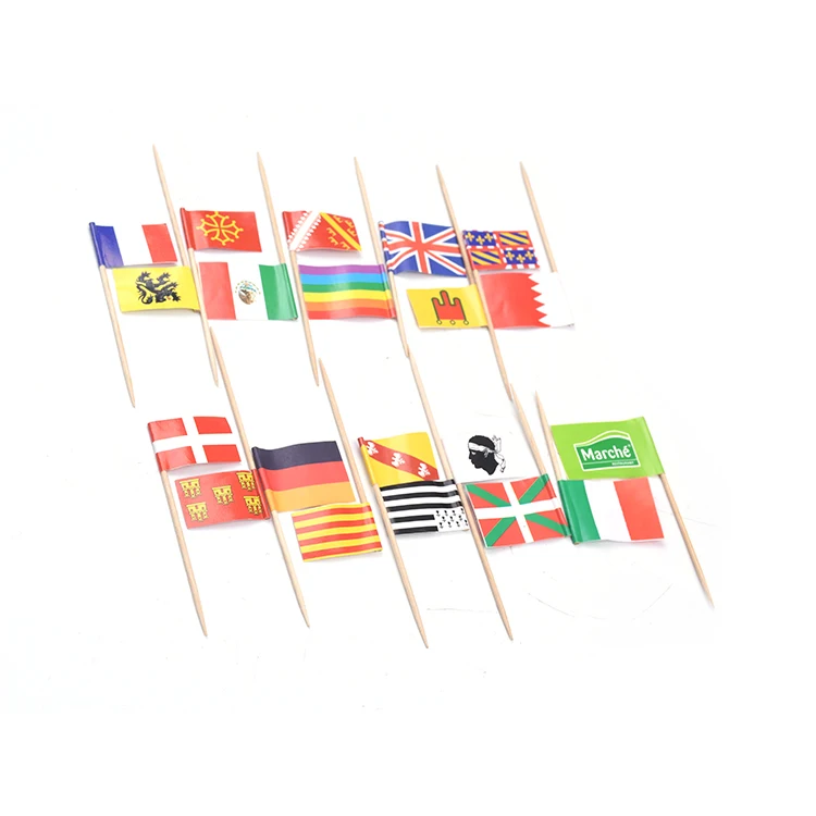 Заводская цена, индивидуальное украшение для коктейлей, деревянный флаг зубочисток для украшения еды