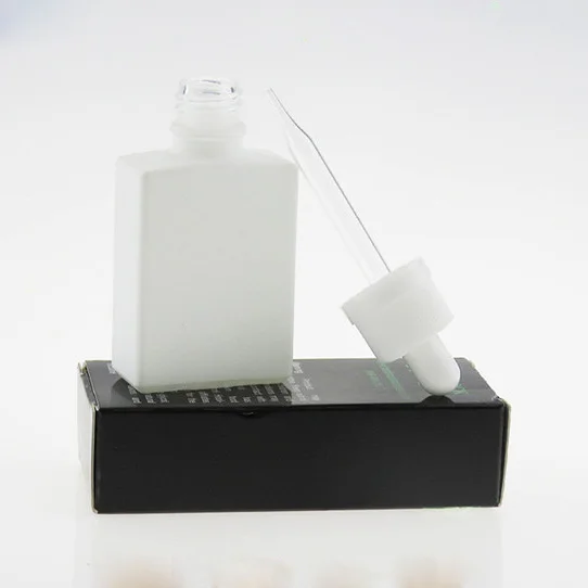 
frosted matte glass dropper bottle 30ml black white rectangle eliqiuid beard oil bottle with custom paper packing box 