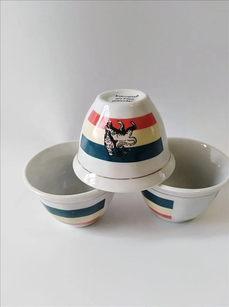 Hot sales ceramic coffee  cups lion and flag for ethiopian coffee ceremony