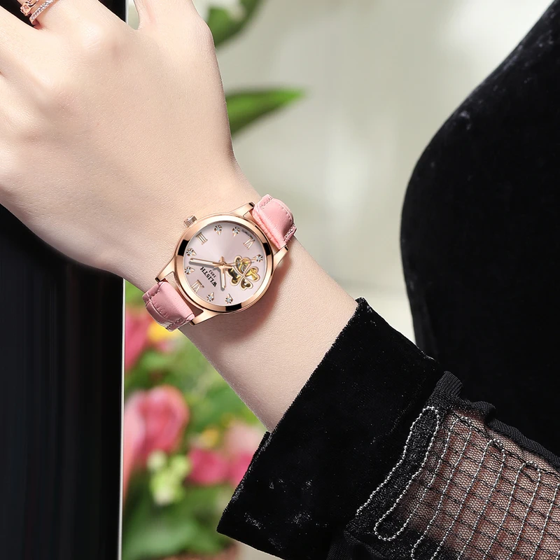 Custom logo luxury women watch leather fashion wristwatches mechanical watches