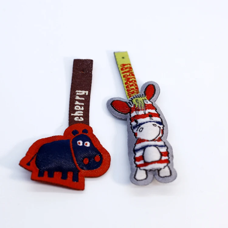 Custom Brand Name Logo Cute Shaped Woven Puffed Zipper Puller bag handbag  cotton filled woven zipper puller for Kids Clothes