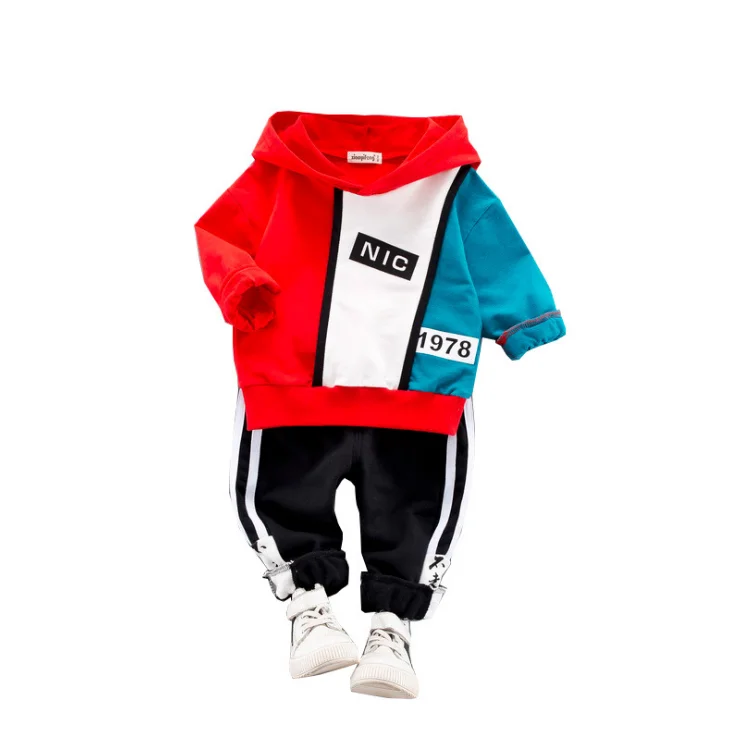 
YY10455B Spring and autumn children tracksuit kids boys letter print long sleeve hoodies + striped pants 2pcs set children wear 