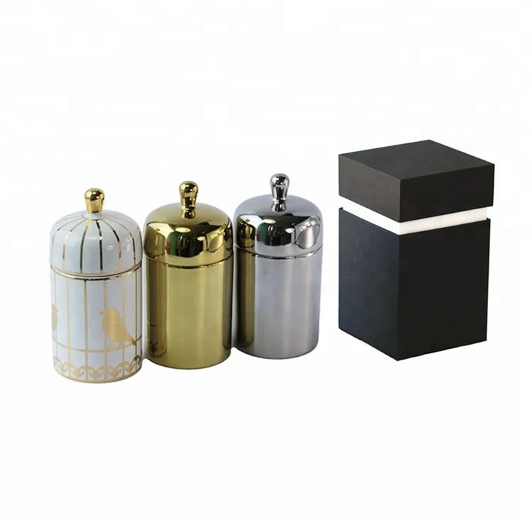 unique empty scented ceramic candle jars black candle holder with lid & gift box