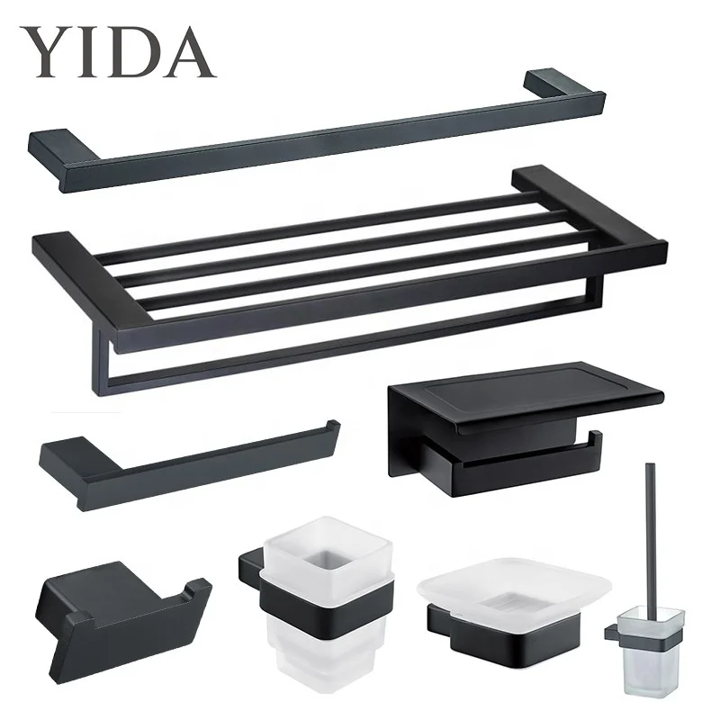 Antique Black Bathroom Accessories Toilet Paper Holder Towel Rack Rail Stainless Steel Wall Shelf Bracket