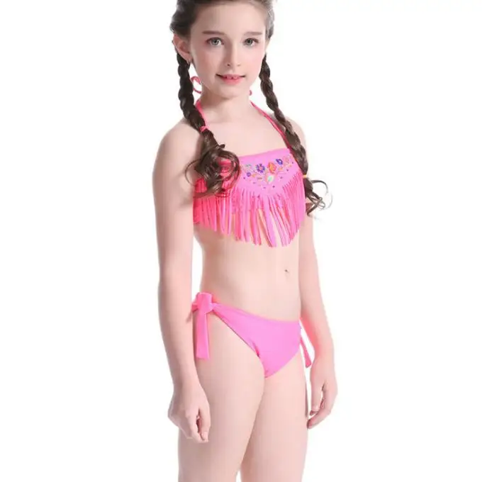 
High Quality Summer Kids Swimwear Gril Two Piece Swimsuit Bathing Suits G-String Bikini Children Lovely Thong Bikini 