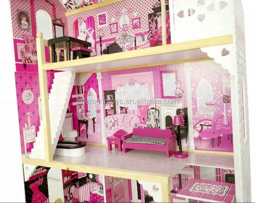 
HOT [ In Stock ]Big doll house, Classic purple & black wooden play house 