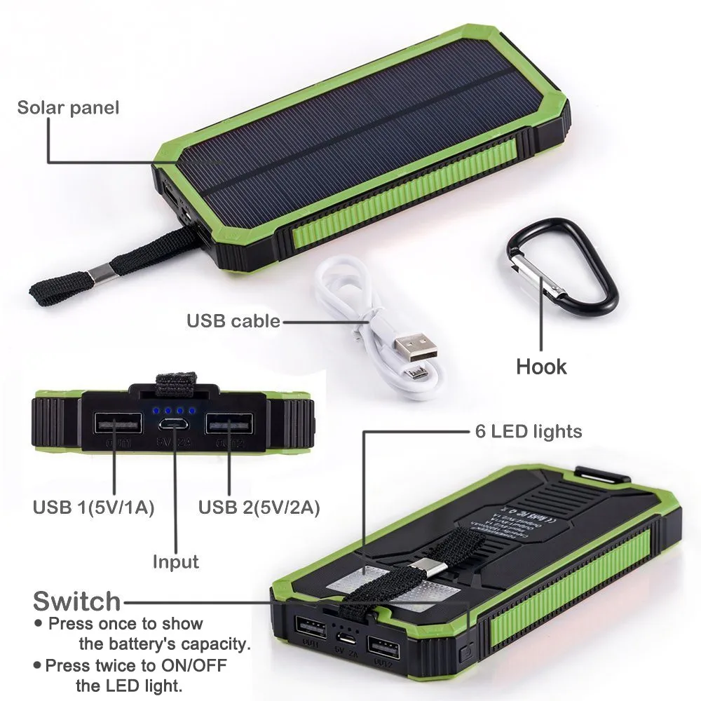 PowerGreen Chinese Suppliers OEM / ODM Solar Powerbank With 2 USB Ports Power Bank 15000 mah solar charger