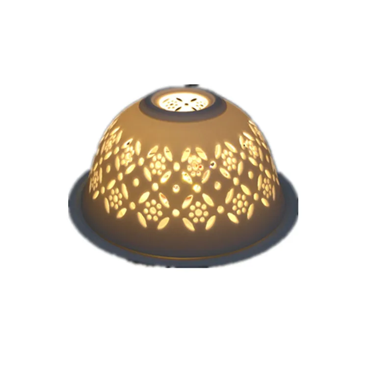 Декоративный белый керамический подсвечник в виде чаши со светодиодной подставкой