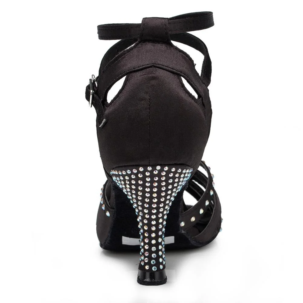 Модные атласная ткань + стразы L164 Каблук 7,5 см Сальса обувь для женщин туфли для латинских танцев