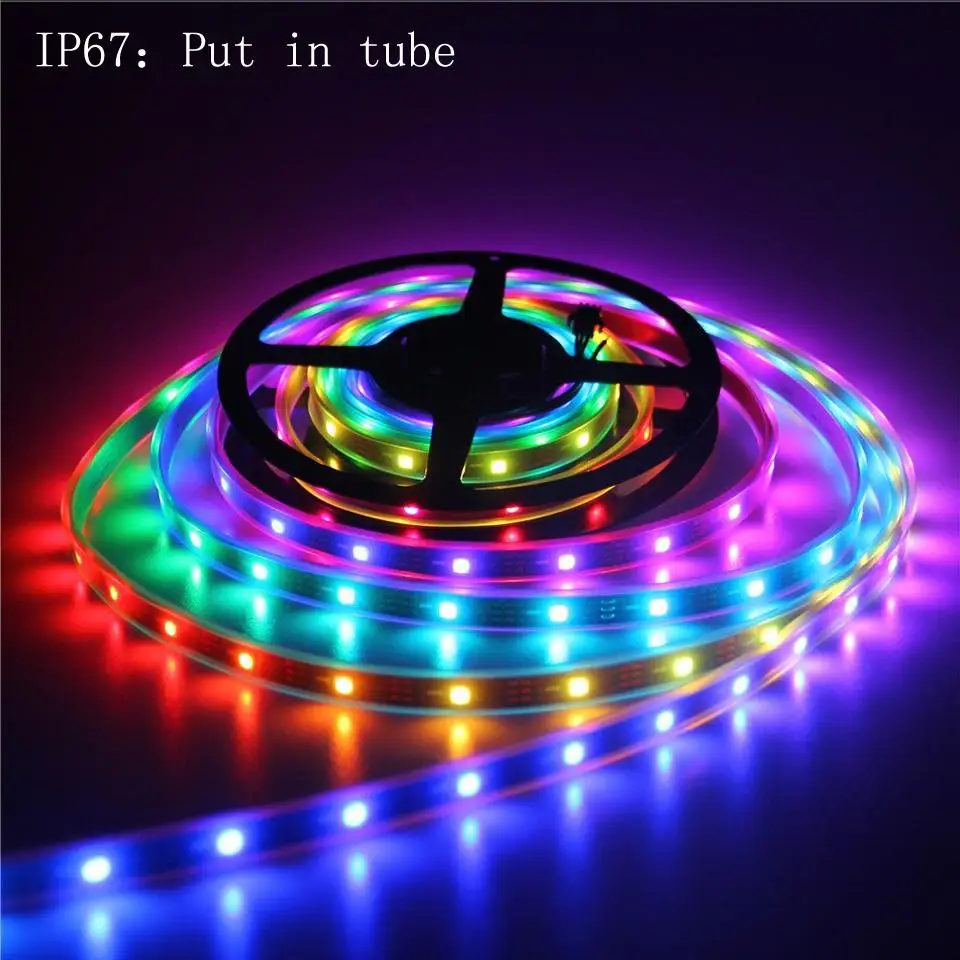 IP67 PVC tube black pcb white pcb 74leds 72leds sk6812 rgb ws2812b 5050 5m led strip with cheap plastic cover and channel