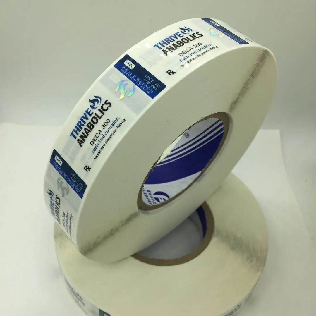 Custom colorful printing silver hologram pvc 10ml vial labels  pvc stickers  rolls for steriod by labeling machine