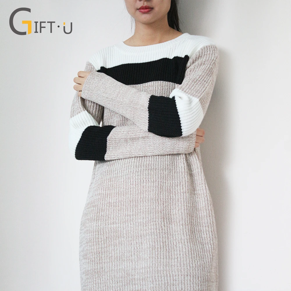 
Giftu 86102# Hot Selling Long Loose Pullover Wool Sweater Woman 