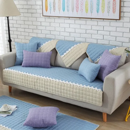 Charmcci 600214 Summer simple cushion sofa cover leather flax non-slip high quality satin 3 places living room printed