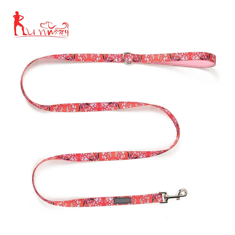 Wholesale pet products polyester sublimation custom print logo dog leash 6 foot