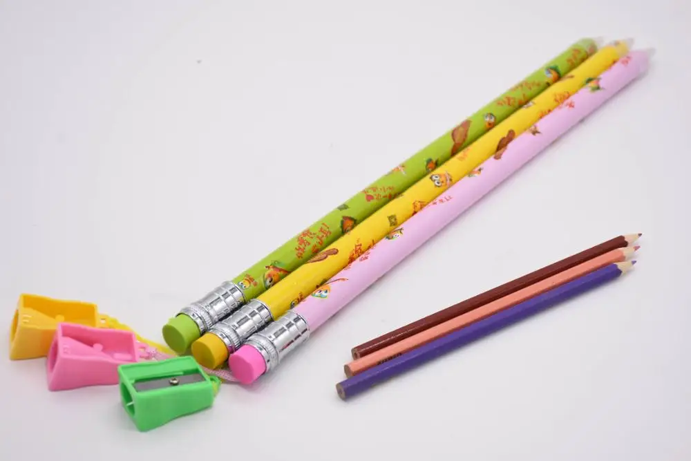 Hot sale custom logo wooden jumbo pencil with sharpener