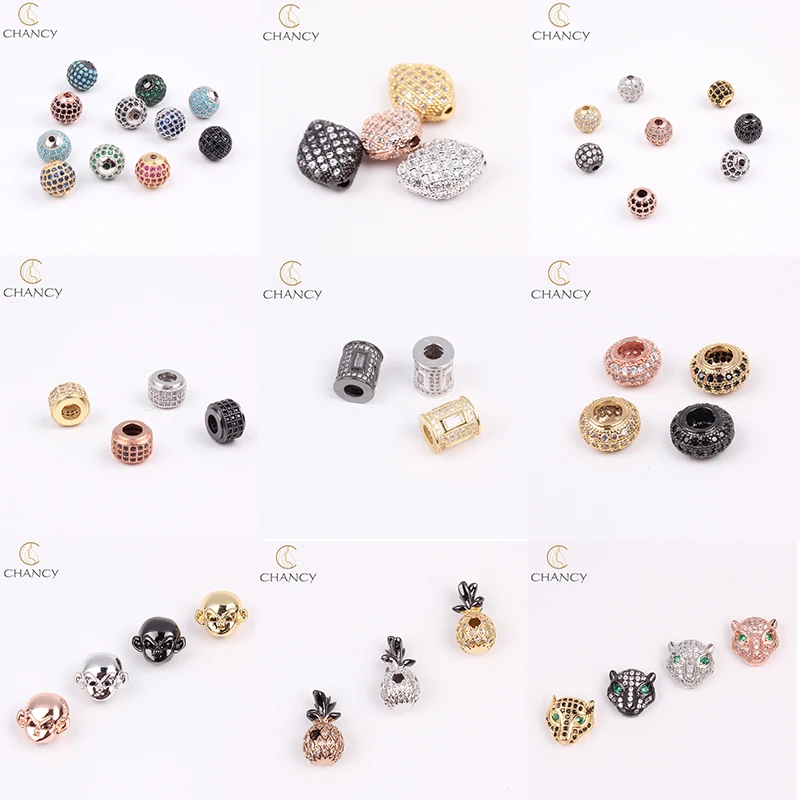 
Charm jewelry findings accessories cz stone round spacer beads for bracelet 