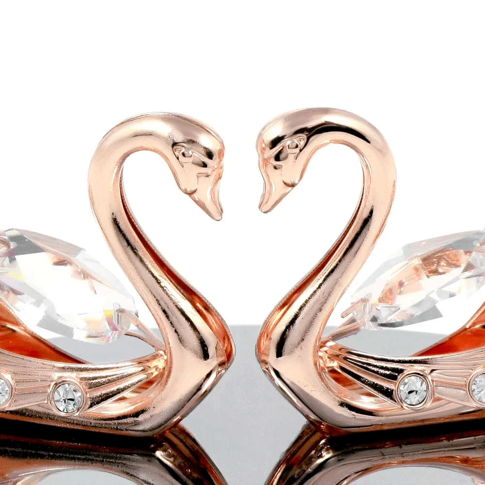 Crystocraft Crystal Swan Figurine Couple Rose Gold Plated with Brilliant Cut Crystals Wedding Anniversary Gifts for Couples