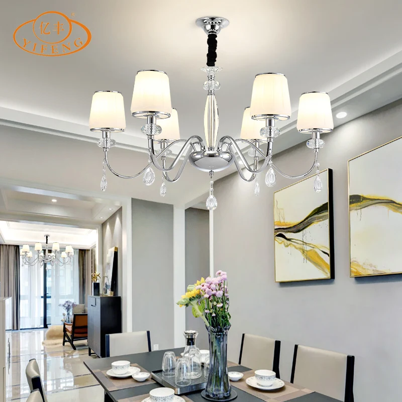 
E14 LED Restaurant Lights K9 Crystal Glass Lampshade European Style Hall Chandelier and Pendants Light Home Decorate Lamp 