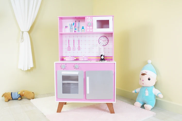 2021 New Big Size doule sides wooden kitchen  Kids Educational Toys Wooden Kitchen For Kids