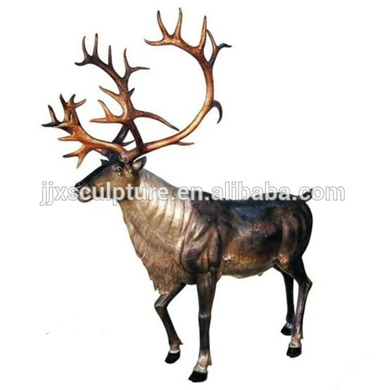 
Folk Art Cast Bronze Brass Reindeer Statue Sculpture 