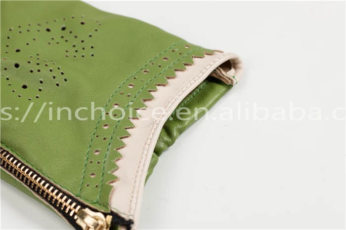 girl spring green short gloves hollow out back hand leather gloves with wonderful cambered cuff