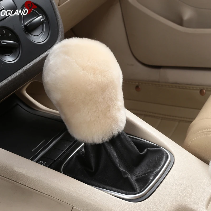 
New Promotion Luxury Fluffy Fur Car Gear Shift Level Selector Stick Knob Cover For Auto Accessory Australian Merino Sheepskin 