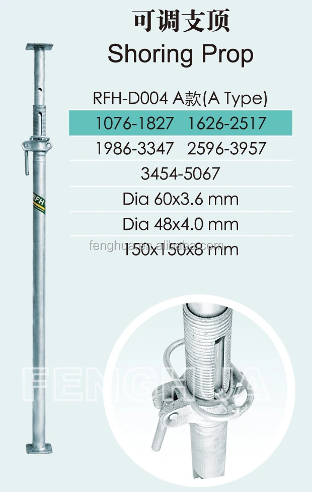 Adjustable steel scaffold shoring prop for construction