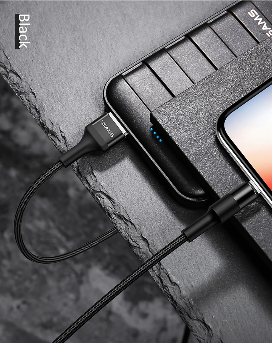 USAMS US-SJ220 U5 1.2M 2A Aluminum Alloy Braided USB Charging Cable for iPhone