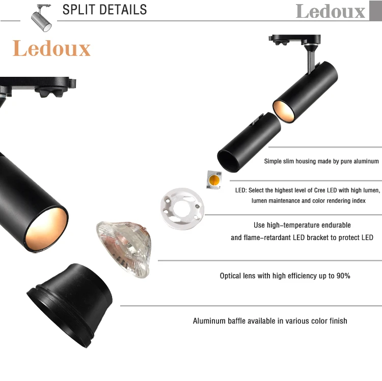 LED Track light Adjustable Spotlight 4 Wires 3 Circuits CE Aluminum Housing Commercial Office Showroom