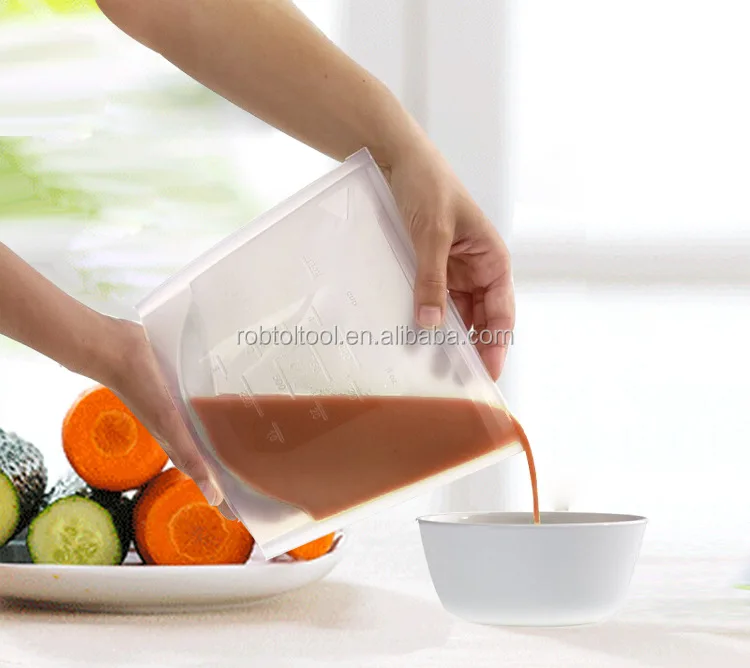 
Amazon Hot Selling Food Grade Leakproof Seal Fruit Meat Preservation Bag Container Reusable Silicone Food Storage Bag 