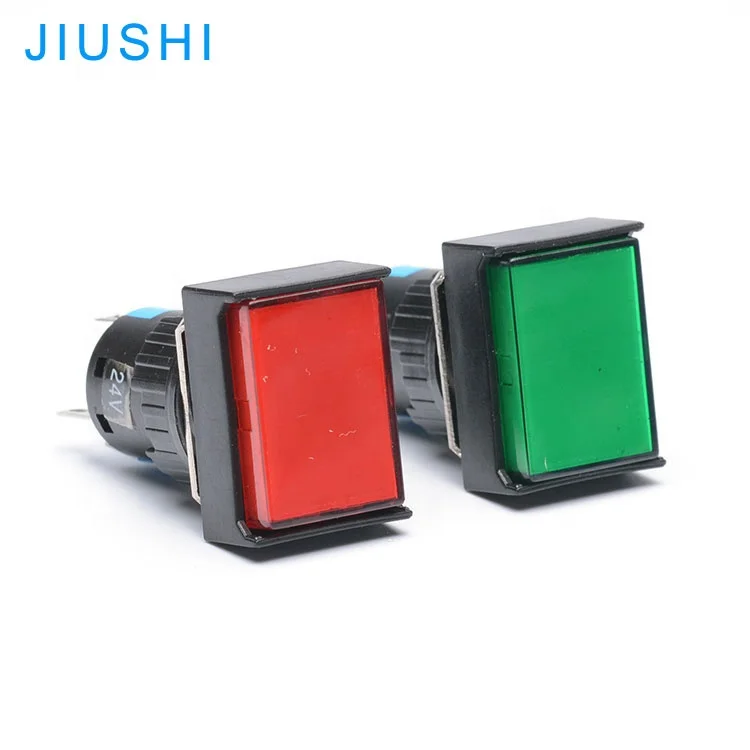 LA16J-11D switch 12v 24v 220v 5pins 1NC 1NO rectangle 16mm push button switch illuminaed red green yellow