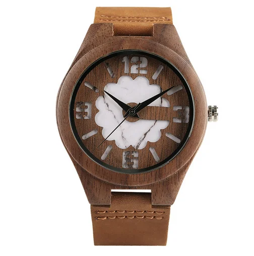 Creative Hollow Double Layer Quartz Wooden Watches Jade Green/White Retro Fashion Men Women Genuine Leather Wrist Watch New 2022