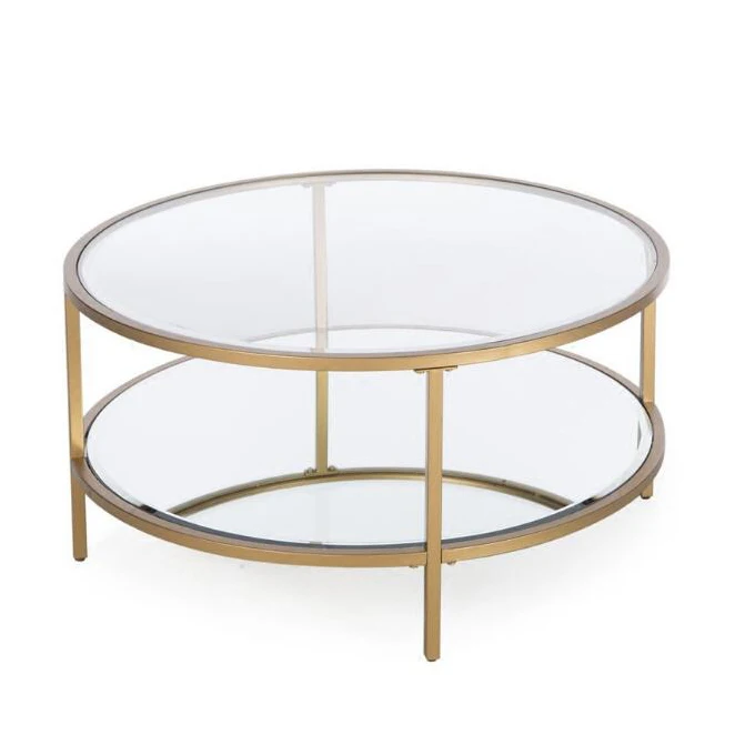 Modern glass bed nightstand metal frame wooden sofa side glass round coffee table
