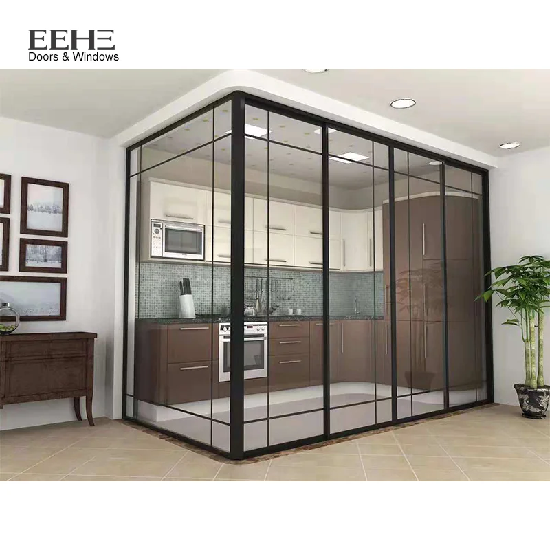 Kitchen aluminum frame sliding 12mm tempered glass door prices